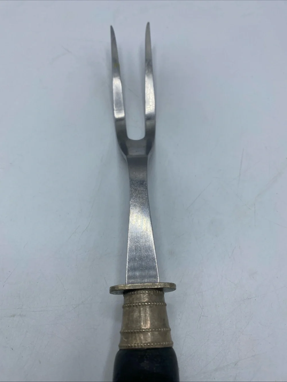Vintage Flint Carving Fork 12” Stainless Steel Black Handle Meat Fork 2 Prong